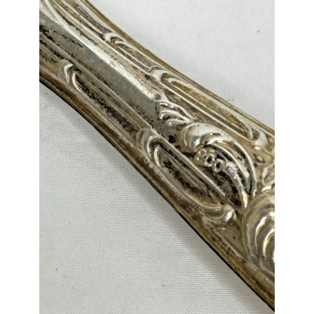 Antique 800 Silver Handle Cake Knife Victorian Ornate Etched